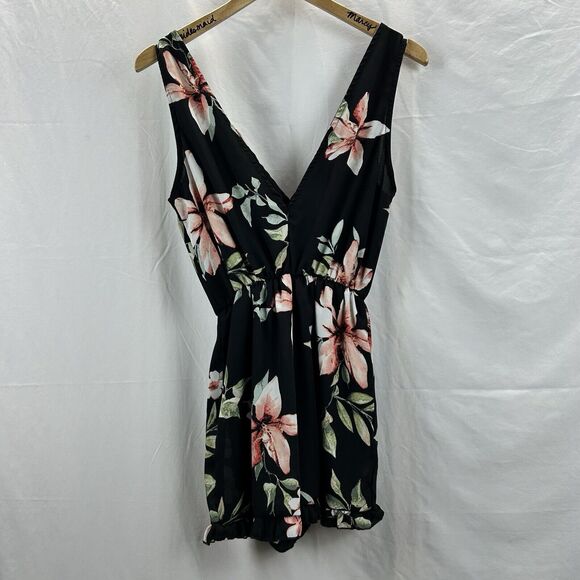 Charlotte Russe Small Black Floral Romper Sleeveless Jumper Ruffles Dressy - Picture 7 of 8